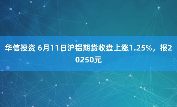 华信投资 6月11日沪铝期货收盘上涨1.25%，报20250元